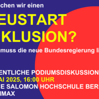 Grafik mit großen roten Kreis auf blauem Hintergrund. Darauf stehen in weißer und gelber Schrif Titel sowie Ort und Zeit der Veranstaltung. 